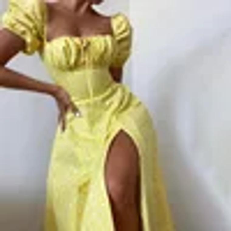 S-3XL Lace Floral Print Dress Women Puff Sleeve Square Collar Ruched Dresses Sexy Split Party Dresses Fashion Evening Party 16