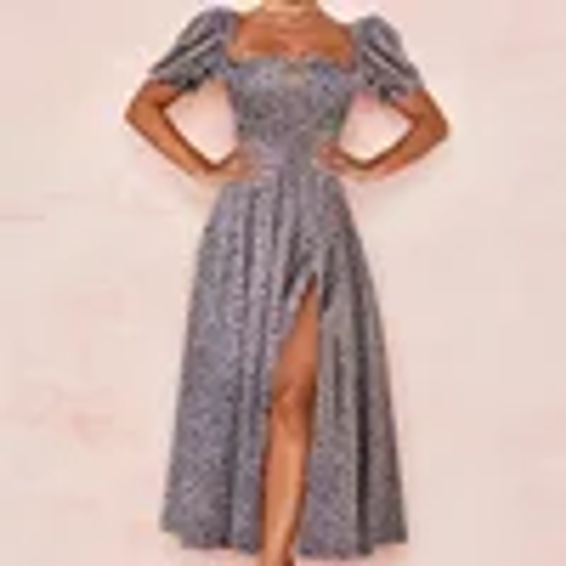 S-3XL Lace Floral Print Dress Women Puff Sleeve Square Collar Ruched Dresses Sexy Split Party Dresses Fashion Evening Party 21