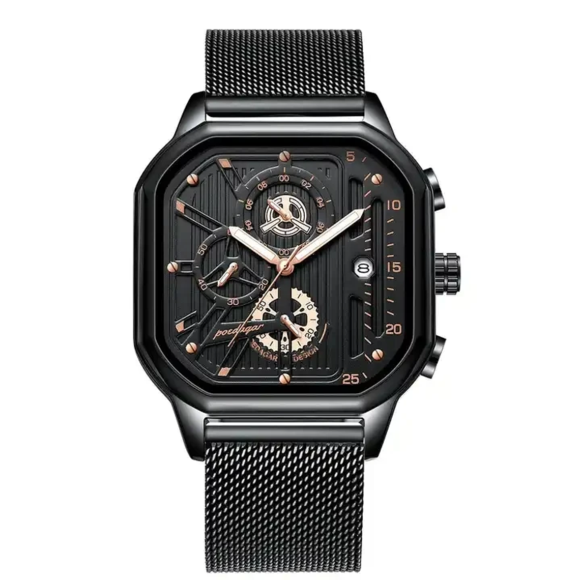 POEDAGAR Watch for Men Fashion Multifunction Chronograph Mens Quartz Watches Mesh Band Waterproof Casual Clock Sports Wristwatch 7