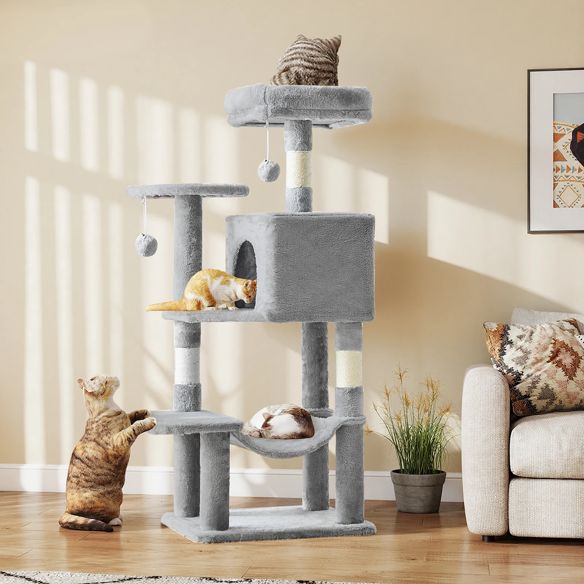 JHK-árbol para gatos de 44 pulgadas, torre de escalada alta para varios gatos, muebles para mascotas, postes rascadores de Sisal Natural, casa estable para mascotas para gatos de interior 1
