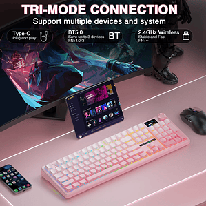 AULA F108 pro teclado inalámbrico Bluetooth Macro teclado para juegos junta teclado de tamaño completo de intercambio en caliente con pantalla inteligente TFT