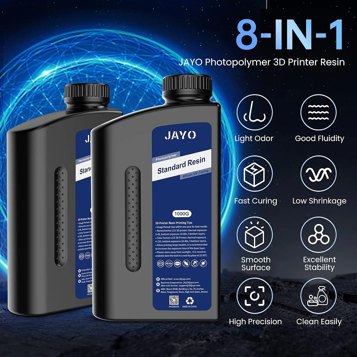JAYO Standard/ABS-like/Standard Plus/resina UV de impresora 3D de lavado con agua 405nm para Material de impresión LCD 3D resina de curado rápido 2