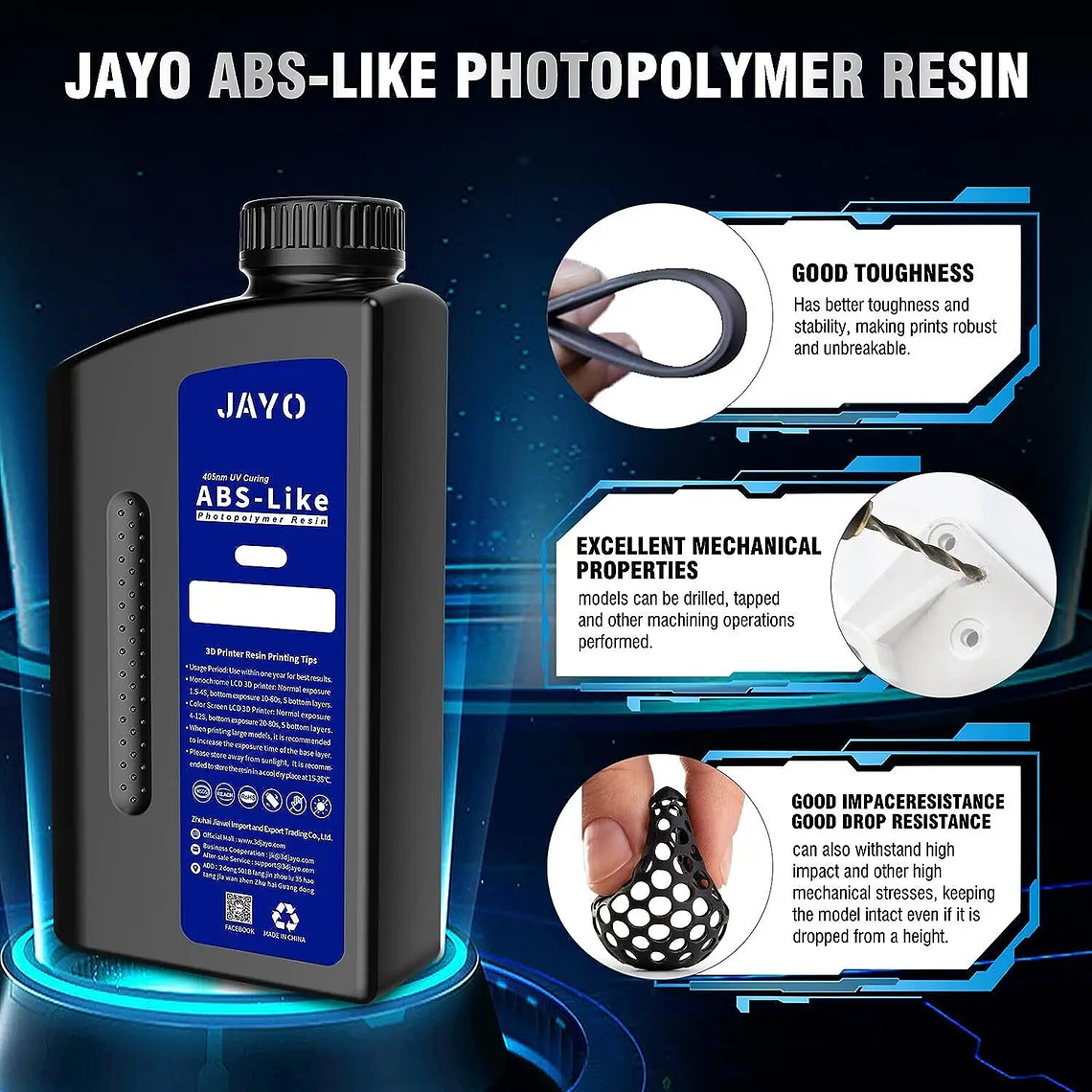 JAYO Standard/ABS-like/Standard Plus/resina UV de impresora 3D de lavado con agua 405nm para Material de impresión LCD 3D resina de curado rápido 3