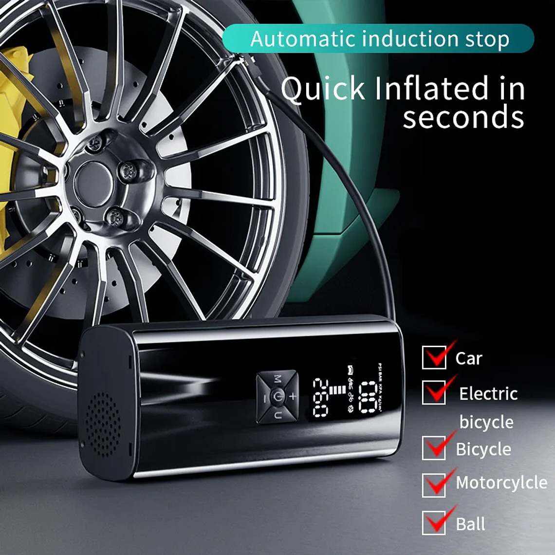 Compresor de aire portátil del inflador de neumáticos, bomba de aire portátil de 150 Psi para el coche, bicicleta, motocicleta, bola 2