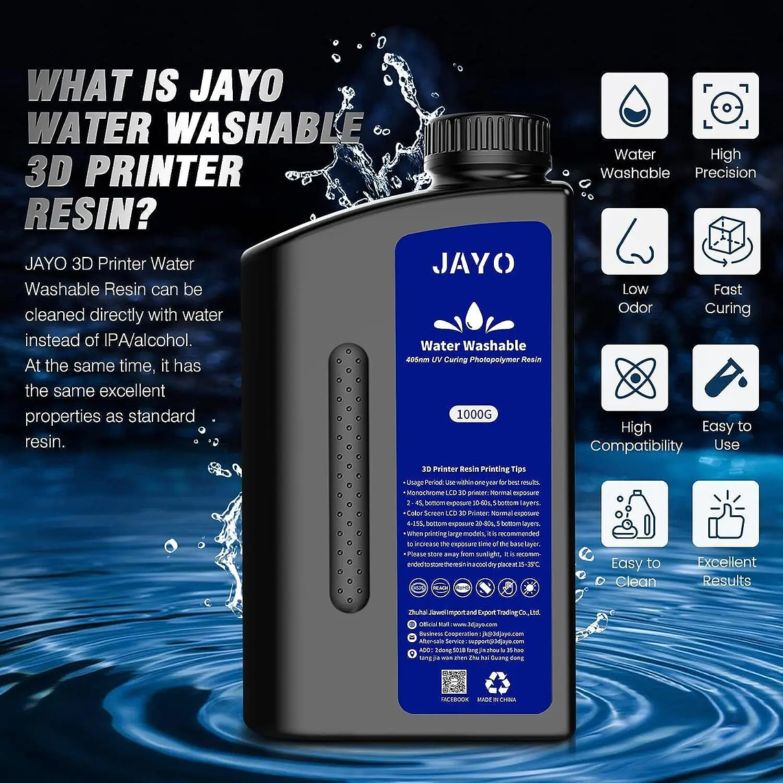 JAYO Standard/ABS-like/Standard Plus/resina UV de impresora 3D de lavado con agua 405nm para Material de impresión LCD 3D resina de curado rápido 4