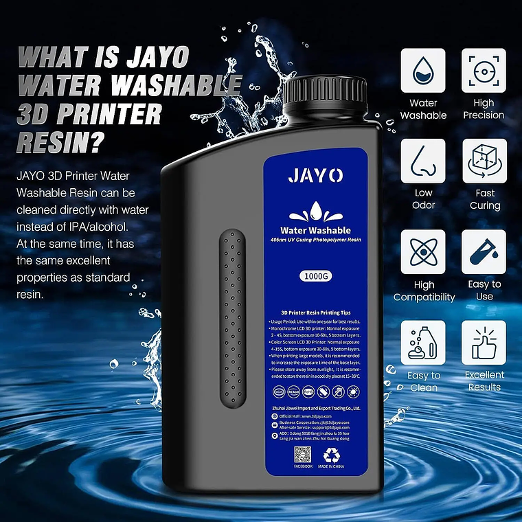 JAYO Standard/ABS-like/Standard Plus/resina UV de impresora 3D de lavado con agua 405nm para Material de impresión LCD 3D resina de curado rápido 4