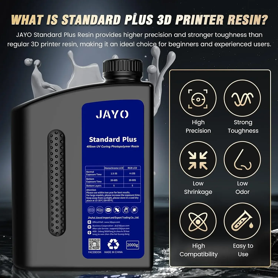 JAYO Standard/ABS-like/Standard Plus/resina UV de impresora 3D de lavado con agua 405nm para Material de impresión LCD 3D resina de curado rápido 5