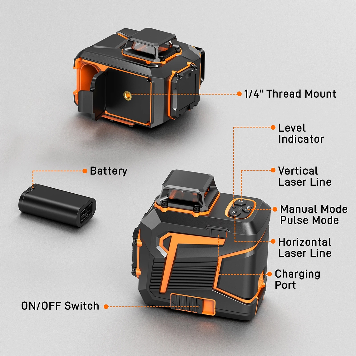Juego de nivel de burbuja láser autonivelante verde de 8 líneas con batería recargable de 5,2 Ah descarga continua 5-21 horas 6