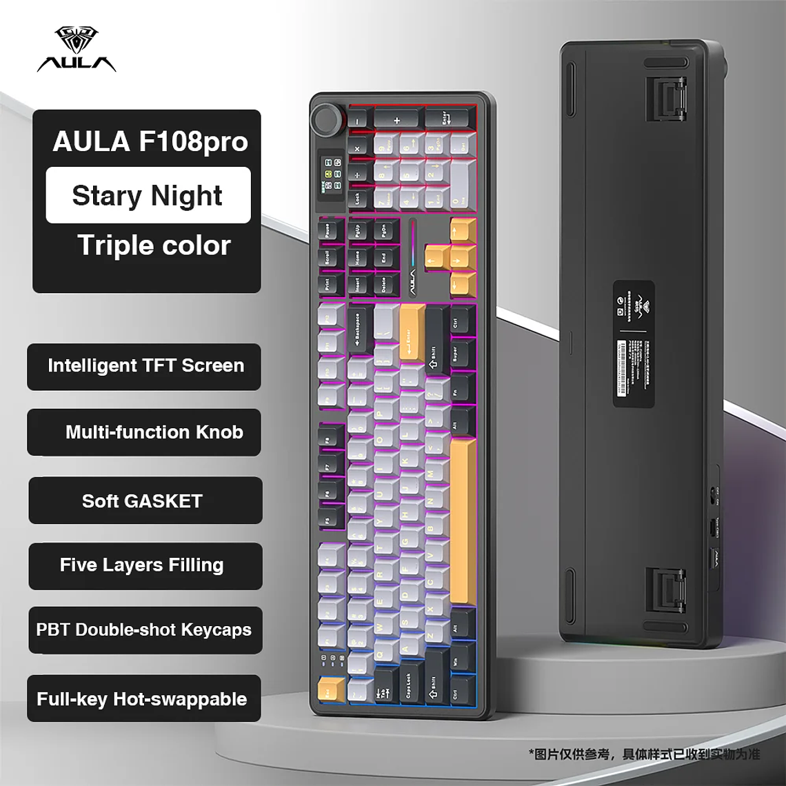 AULA F108 pro teclado inalámbrico Bluetooth Macro teclado para juegos junta teclado de tamaño completo de intercambio en caliente con pantalla inteligente TFT 12