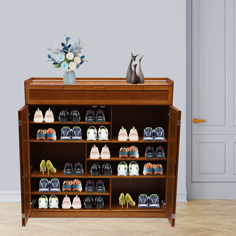 Gabinete de almacenamiento de zapatos de bambú de 7 niveles: gran estante organizador para entrada, botas y zapatos 8