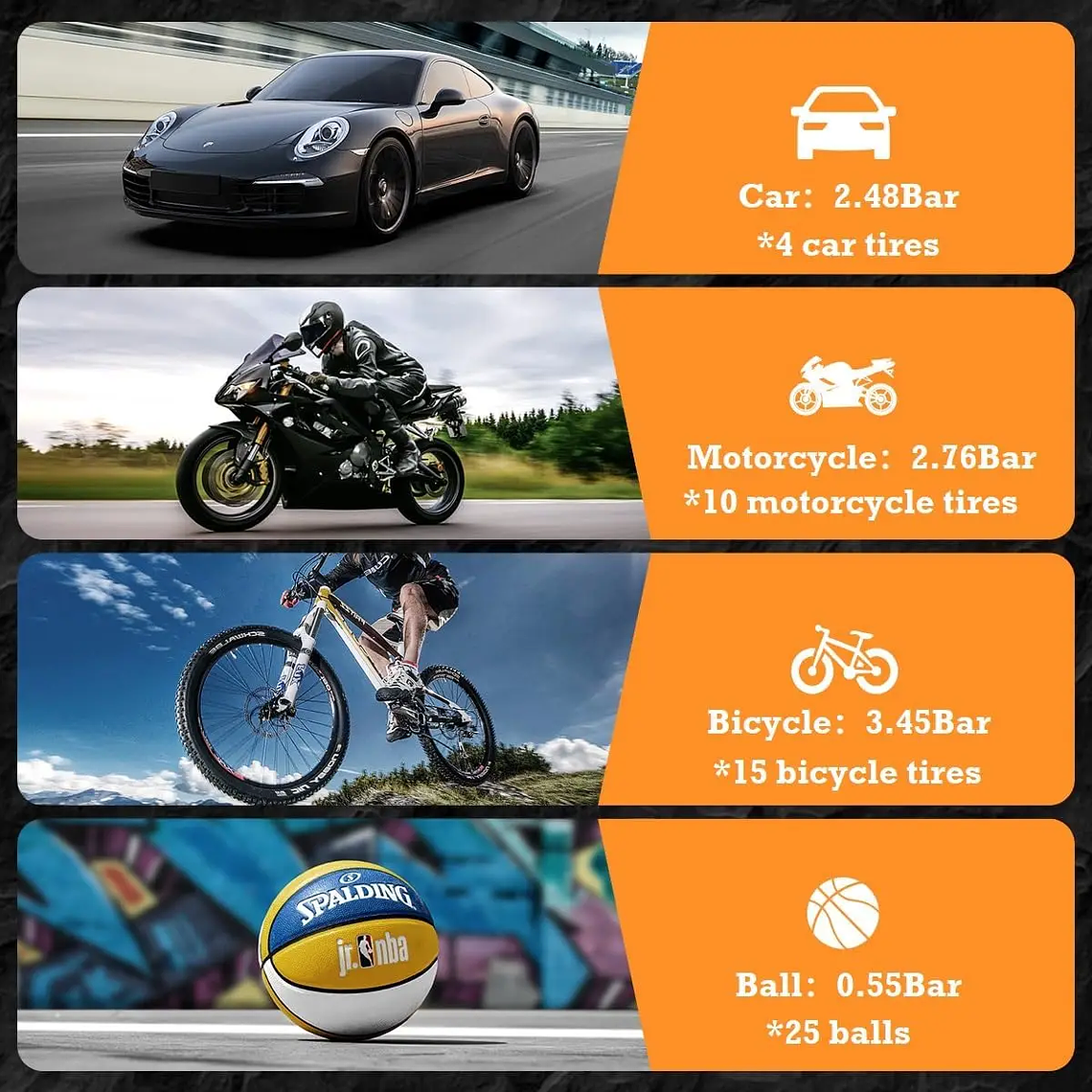 Compresor de aire portátil del inflador de neumáticos, bomba de aire portátil de 150 Psi para el coche, bicicleta, motocicleta, bola 6