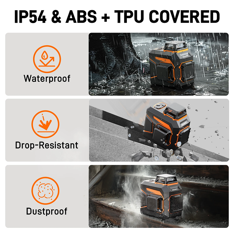 Juego de nivel de burbuja láser autonivelante verde de 8 líneas con batería recargable de 5,2 Ah descarga continua 5-21 horas 10