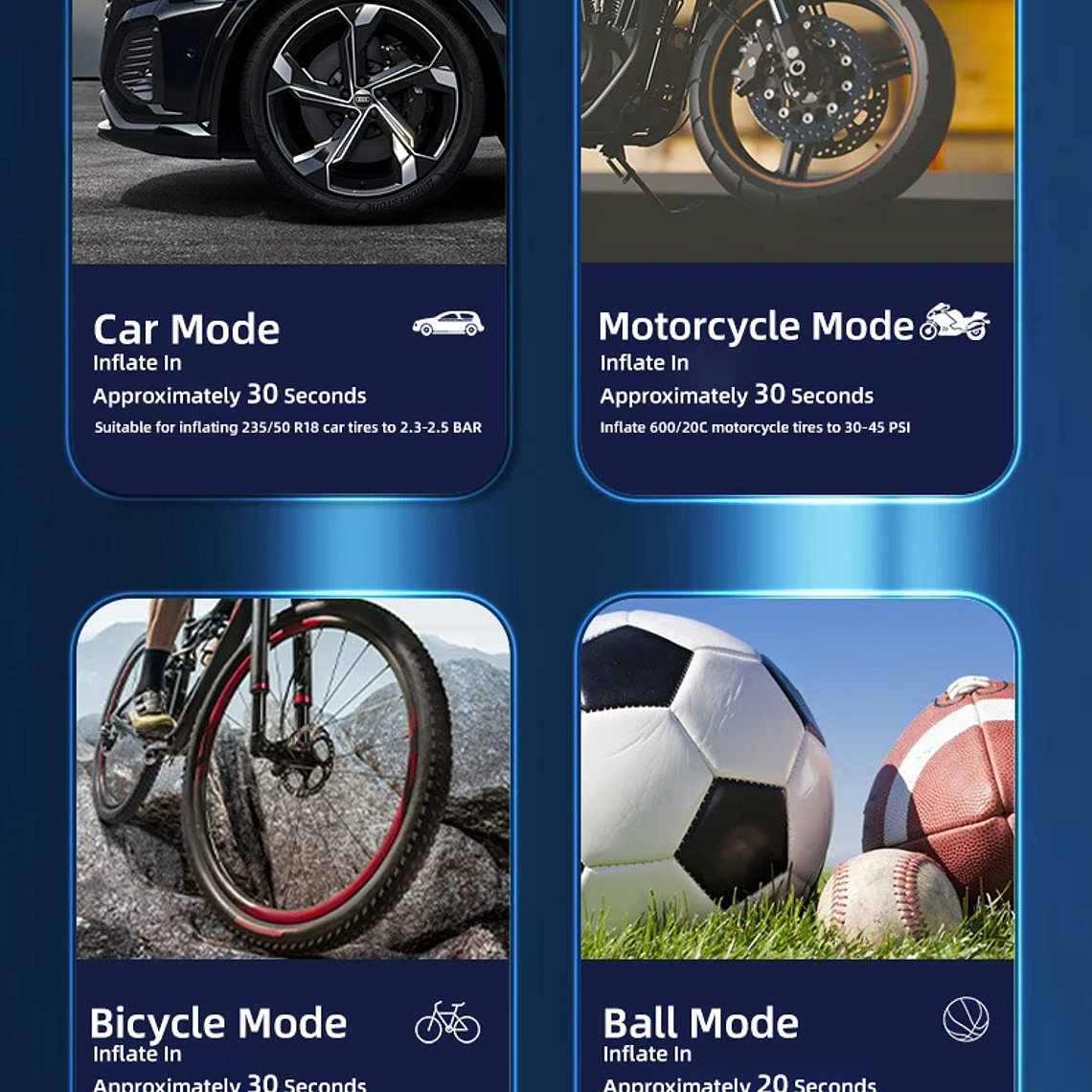 Compresor de aire portátil del inflador de neumáticos, bomba de aire portátil de 150 Psi para el coche, bicicleta, motocicleta, bola 8
