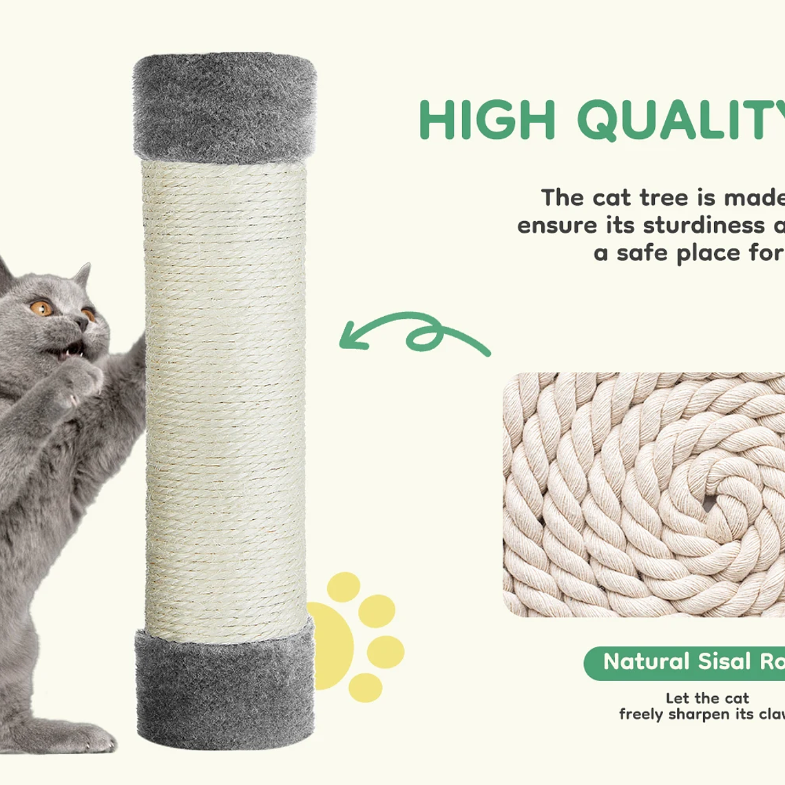 JHK-árbol para gatos de 44 pulgadas, torre de escalada alta para varios gatos, muebles para mascotas, postes rascadores de Sisal Natural, casa estable para mascotas para gatos de interior 15