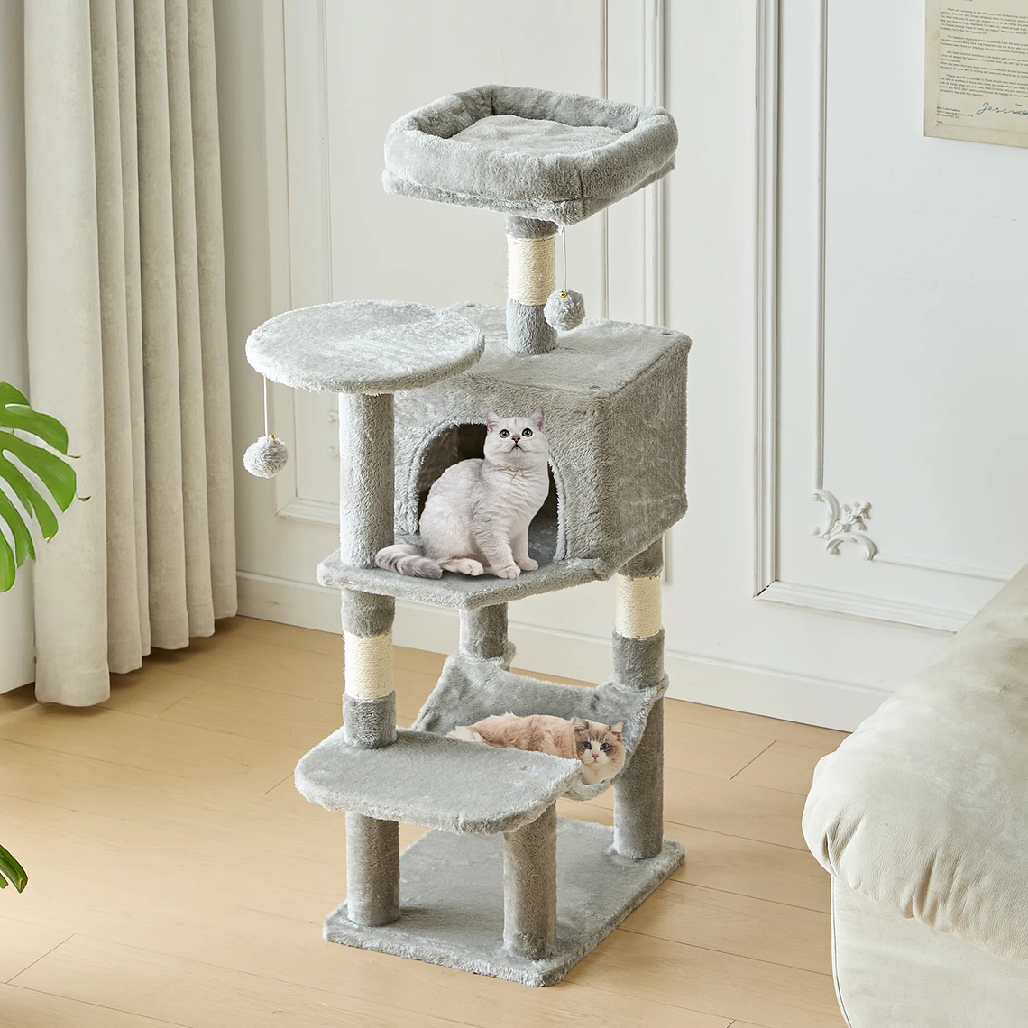 JHK-árbol para gatos de 44 pulgadas, torre de escalada alta para varios gatos, muebles para mascotas, postes rascadores de Sisal Natural, casa estable para mascotas para gatos de interior 16