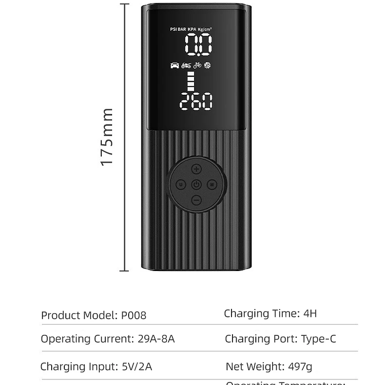 Compresor de aire portátil del inflador de neumáticos, bomba de aire portátil de 150 Psi para el coche, bicicleta, motocicleta, bola 16