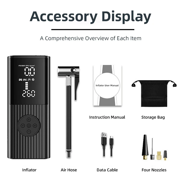 Compresor de aire portátil del inflador de neumáticos, bomba de aire portátil de 150 Psi para el coche, bicicleta, motocicleta, bola 17