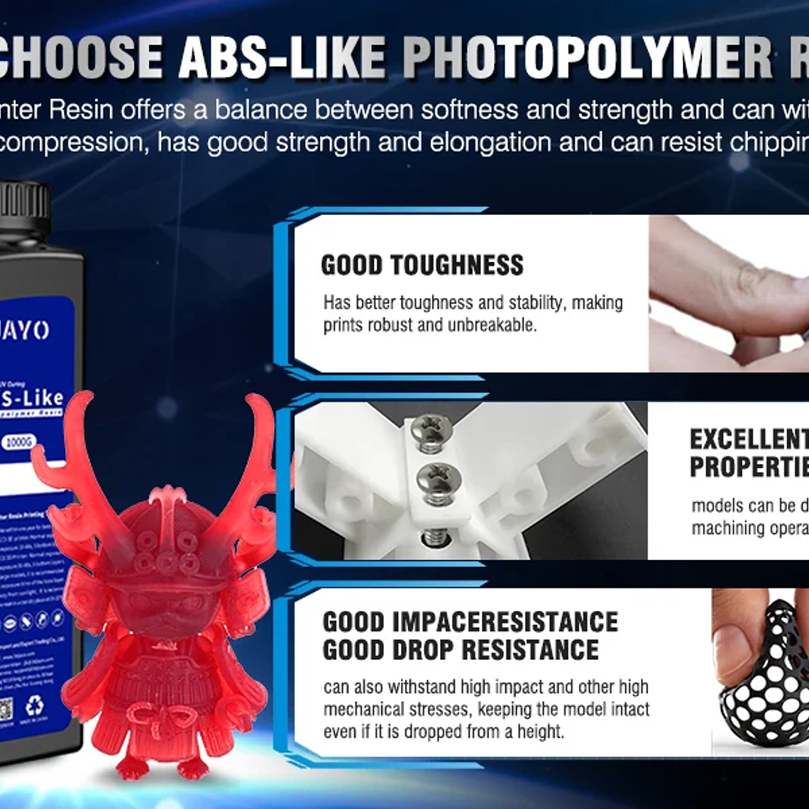 JAYO Standard/ABS-like/Standard Plus/resina UV de impresora 3D de lavado con agua 405nm para Material de impresión LCD 3D resina de curado rápido 45