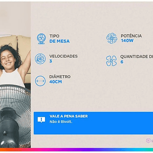 Ventilador Mondial Superpotencia 40cm 6 Pas 3 Velocidades 140W - 110V