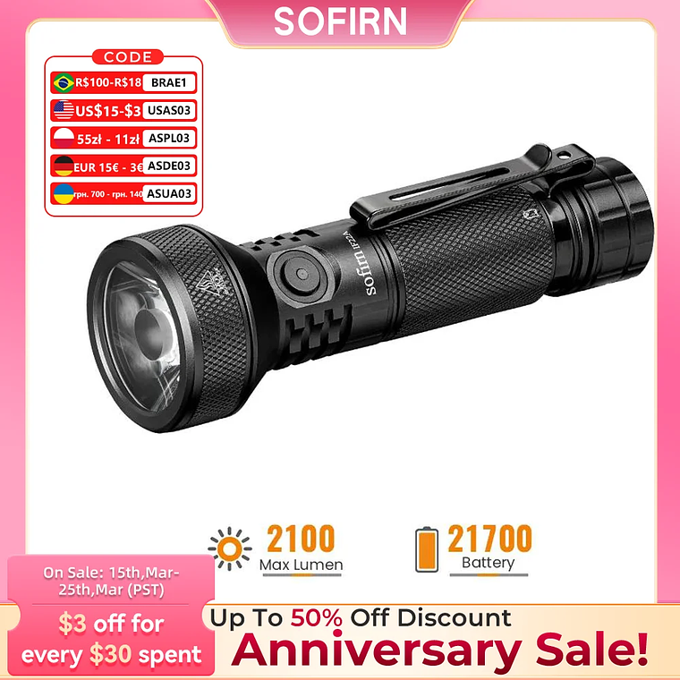 Linterna LED Sofirn IF22A con Óptica TIR de 2100lm, Recargable 21700 USB C, Potente Linterna EDC, Linterna para Exteriores, para Pesca 1