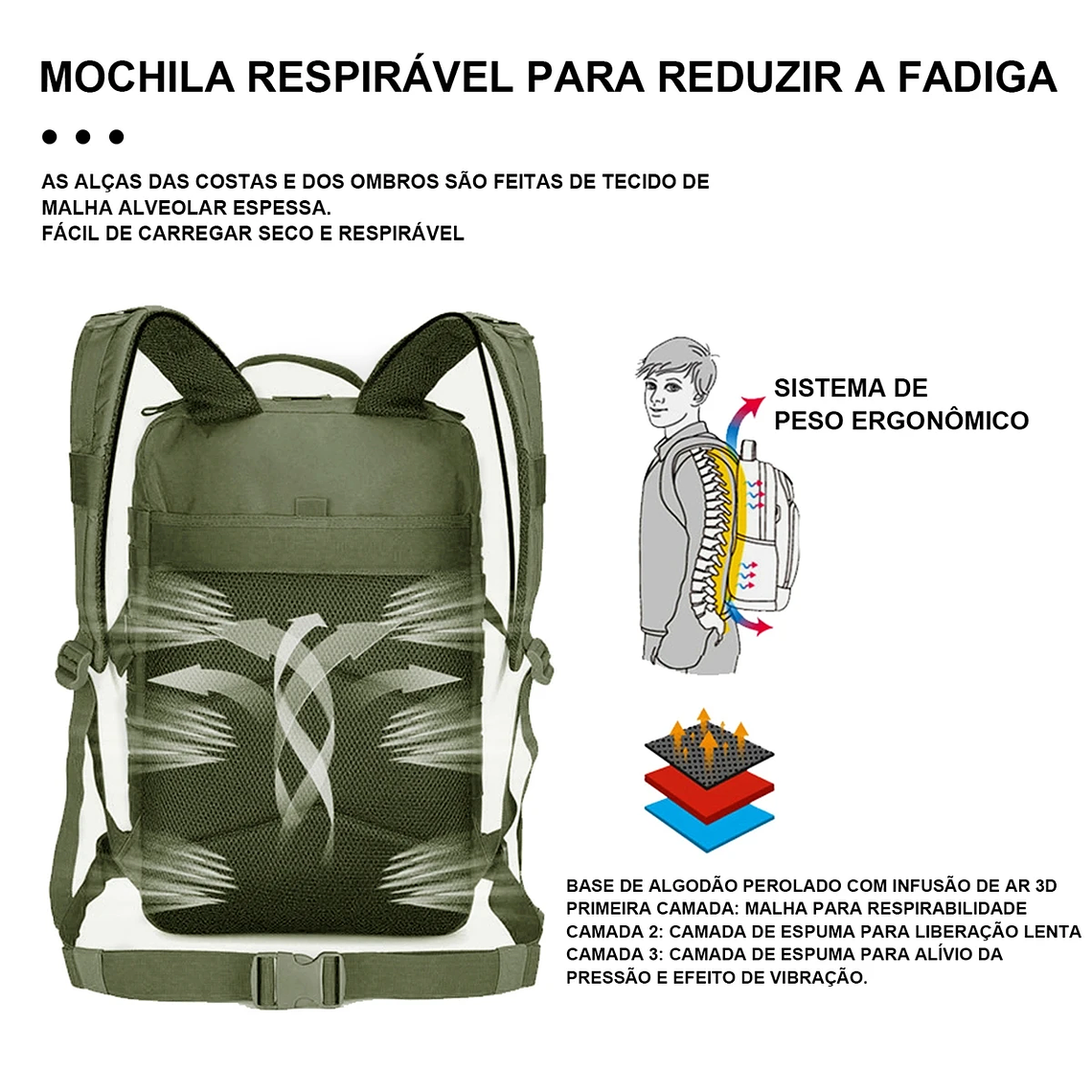 Mochila táctica de gran capacidad para deportes al aire libre, impermeable, Camping, senderismo, Trekking, 50L 3