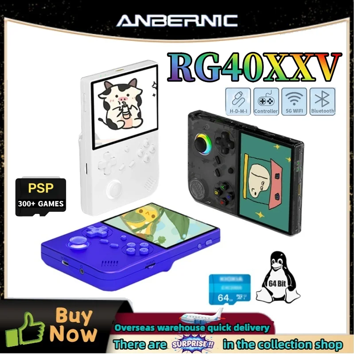 ANBERNIC-consola de juegos portátil Retro RG40XXV, sistema Linux de 64 bits, pantalla IPS de 4 