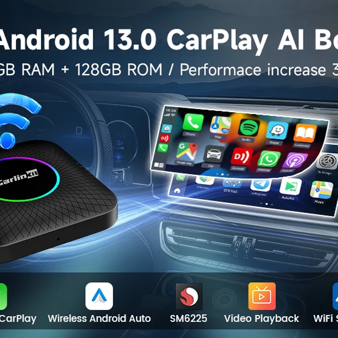 CarlinKit 5,0 inalámbrico Android Auto CarPlay AIBox adaptador inalámbrico Spotify Waze caja de navegación para coche WiFi BT conexión automática inalámbrica 9