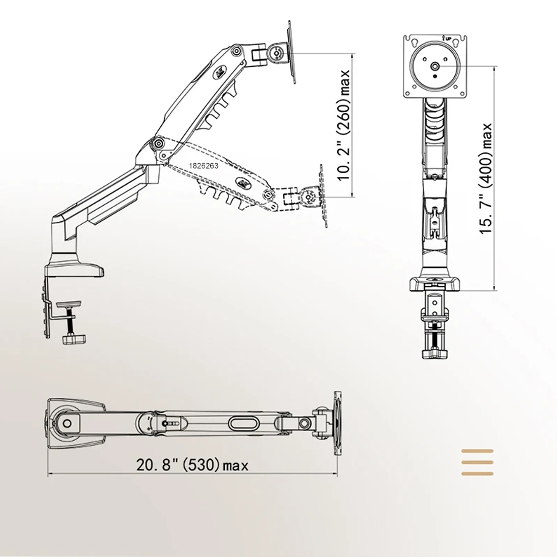 Resorte de Gas F80 de 17-30 pulgadas, soporte de montaje para Monitor LCD LED de escritorio, brazo de soporte de Gas ergonómico, carga de montaje flexible de 2 ~ 9kg 15