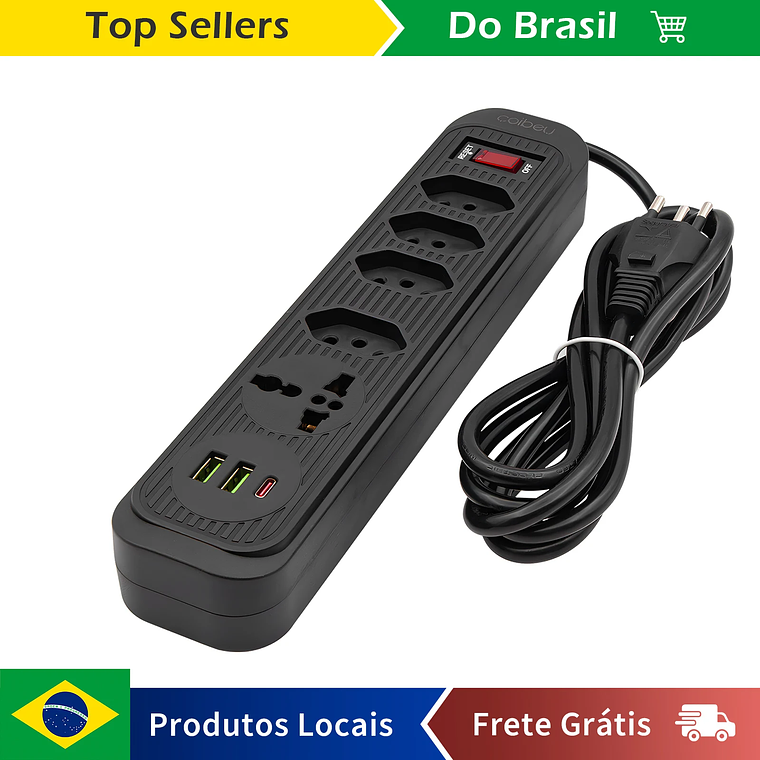 Toma de corriente USB de 2M, filtro de línea, enchufe, toma de extensión, toma de corriente extendida, torre de enchufe retráctil estándar de Brasil 1