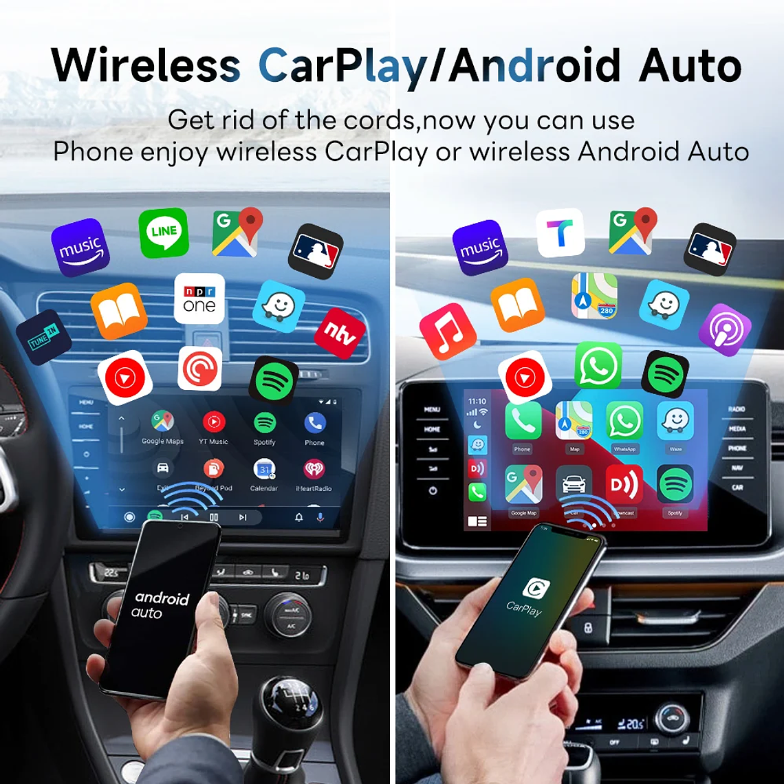 CarlinKit 5,0 inalámbrico Android Auto CarPlay AIBox adaptador inalámbrico Spotify Waze caja de navegación para coche WiFi BT conexión automática inalámbrica 2
