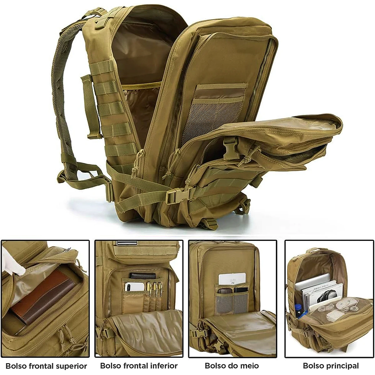 Mochila táctica de gran capacidad para deportes al aire libre, impermeable, Camping, senderismo, Trekking, 50L 14