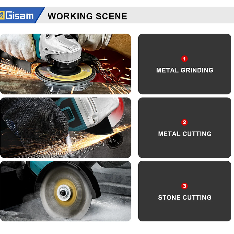 Amoladora Angular Eléctrica sin Escobillas de 125 mm, Herramienta de Pulido y Corte, Herramienta Eléctrica para Trabajar la Madera, Compatible con Batería Makita de 18 V 17