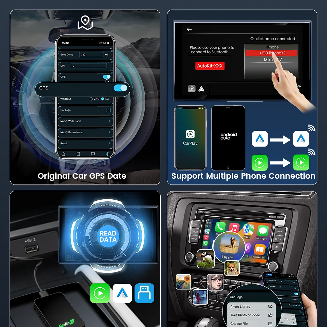 CarlinKit 5,0 inalámbrico Android Auto CarPlay AIBox adaptador inalámbrico Spotify Waze caja de navegación para coche WiFi BT conexión automática inalámbrica 24