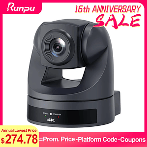 Cámara PTZ NDI Runpu 4K30fps con Zoom Óptico 20X, Seguimiento por IA, HDMI, LAN, POE, para Transmisión en Vivo, Videoconferencias y Sistemas de Video