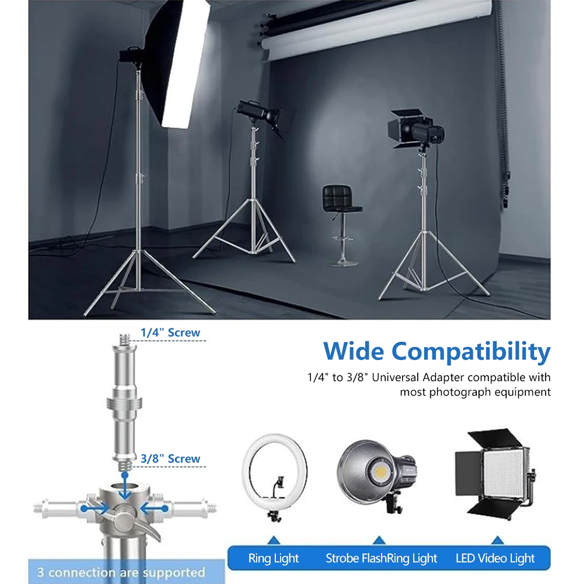 Trípode de presión de aire de 280cm con rodamiento de 10kg para cámara, soporte de luz de acero inoxidable para anillo de luz en vivo, Youtube y fotografía suave 3