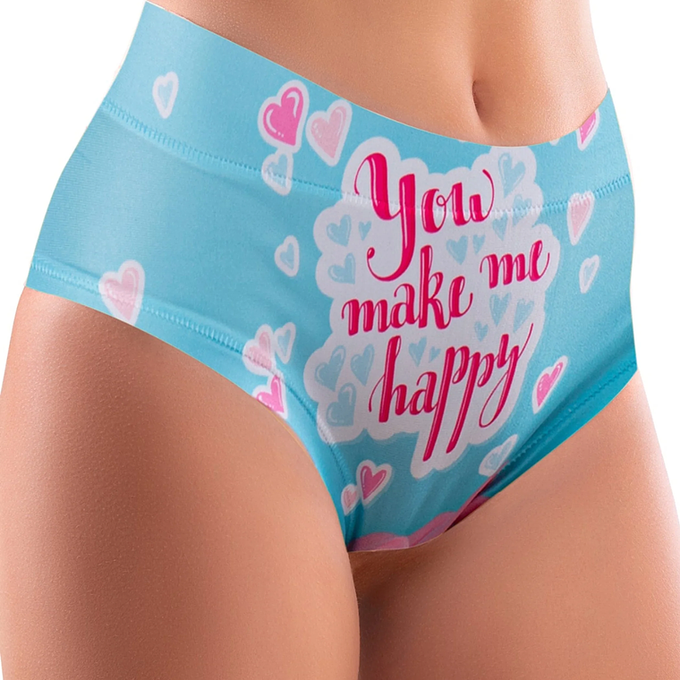 TD Women's High Waisted Brief Panty with Mememe Love Happy Print Comfortable Underwear 2