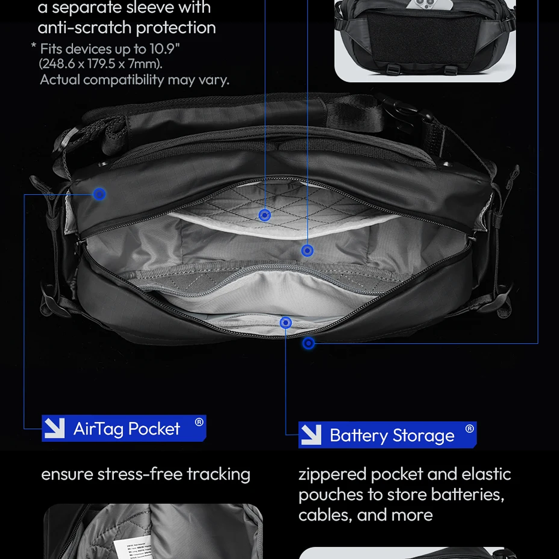 Ulanzi AB02 TAI bolso bandolera para exteriores, bolsa de fotografía de 9L, bolso informal de transporte de gran capacidad para accesorios de lentes de cámara 14