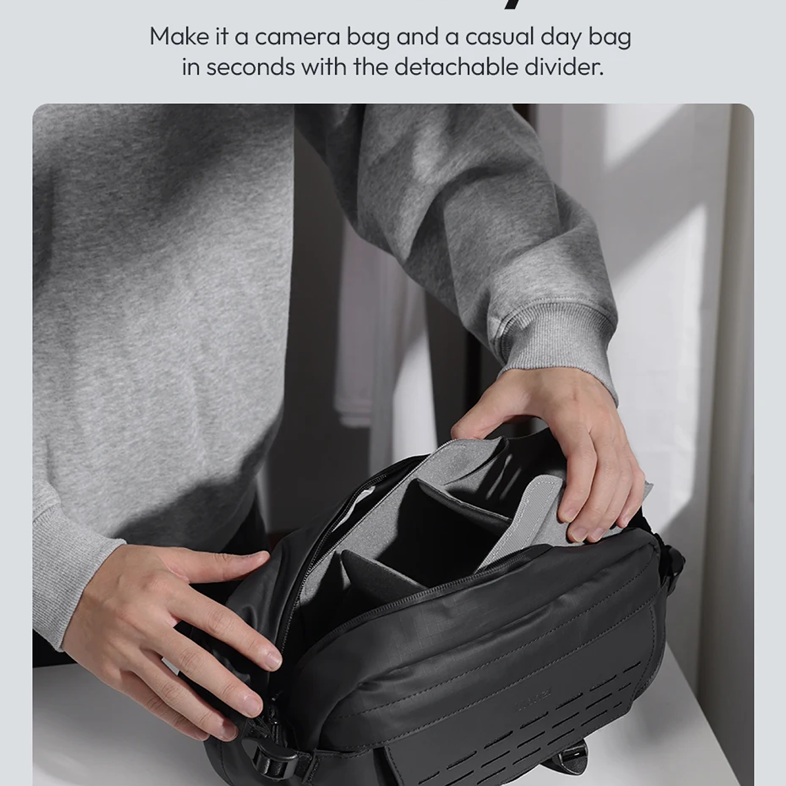 Ulanzi AB02 TAI bolso bandolera para exteriores, bolsa de fotografía de 9L, bolso informal de transporte de gran capacidad para accesorios de lentes de cámara 15