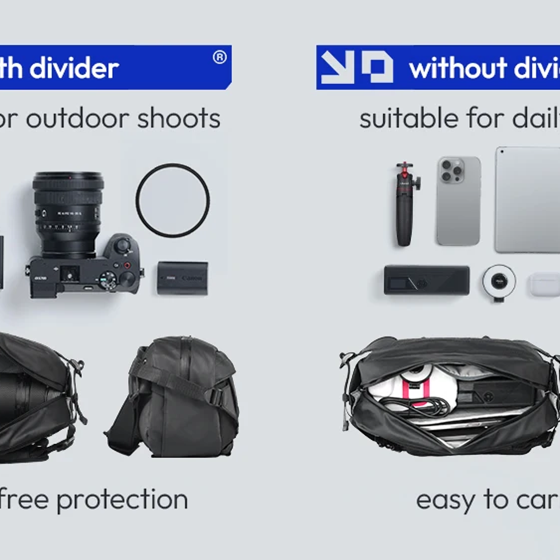 Ulanzi AB02 TAI bolso bandolera para exteriores, bolsa de fotografía de 9L, bolso informal de transporte de gran capacidad para accesorios de lentes de cámara 16