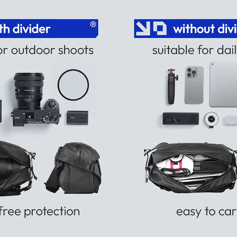 Ulanzi AB02 TAI bolso bandolera para exteriores, bolsa de fotografía de 9L, bolso informal de transporte de gran capacidad para accesorios de lentes de cámara 16