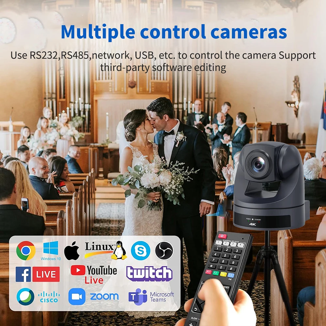 Cámara PTZ NDI Runpu 4K30fps con Zoom Óptico 20X, Seguimiento por IA, HDMI, LAN, POE, para Transmisión en Vivo, Videoconferencias y Sistemas de Video 16