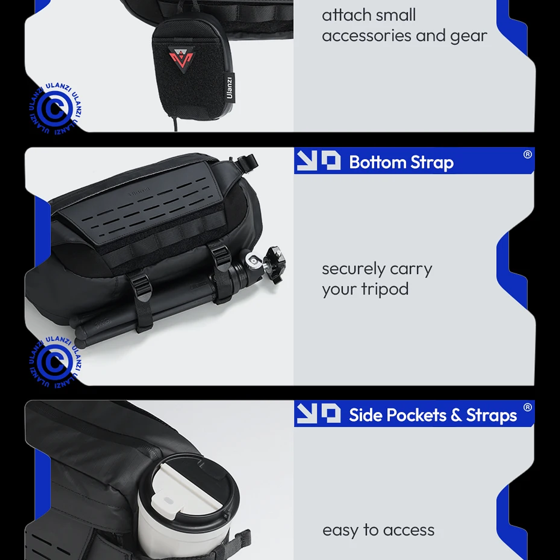 Ulanzi AB02 TAI bolso bandolera para exteriores, bolsa de fotografía de 9L, bolso informal de transporte de gran capacidad para accesorios de lentes de cámara 19