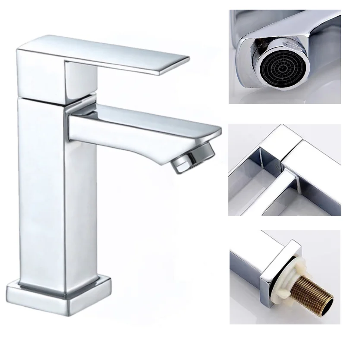 Torneira de prata do lavatório do banheiro elegante, Torneira de bacia de alta gama para água fria, Metal Build 14