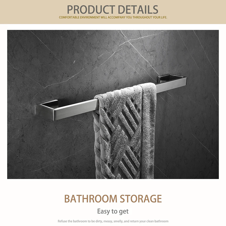 Soporte de papel higiénico con ganchos para toallas, Kit de accesorios para baño, barra de acero inoxidable, montaje de Metal para dormitorio, juegos de herrajes para cocina y baño 37