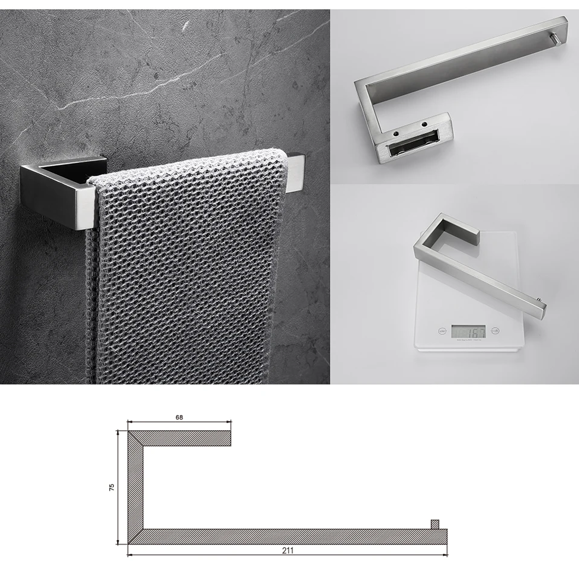 Soporte de papel higiénico con ganchos para toallas, Kit de accesorios para baño, barra de acero inoxidable, montaje de Metal para dormitorio, juegos de herrajes para cocina y baño 43