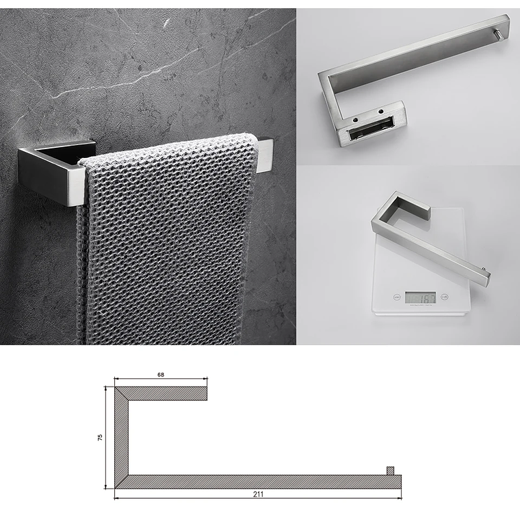 Soporte de papel higiénico con ganchos para toallas, Kit de accesorios para baño, barra de acero inoxidable, montaje de Metal para dormitorio, juegos de herrajes para cocina y baño 43