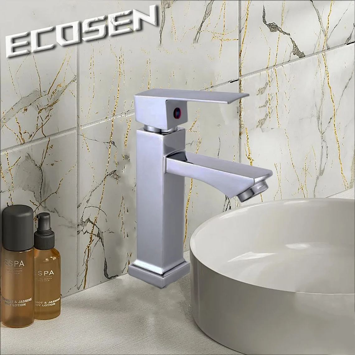 Torneira de prata do lavatório do banheiro elegante, Torneira de bacia de alta gama para água fria, Metal Build 1