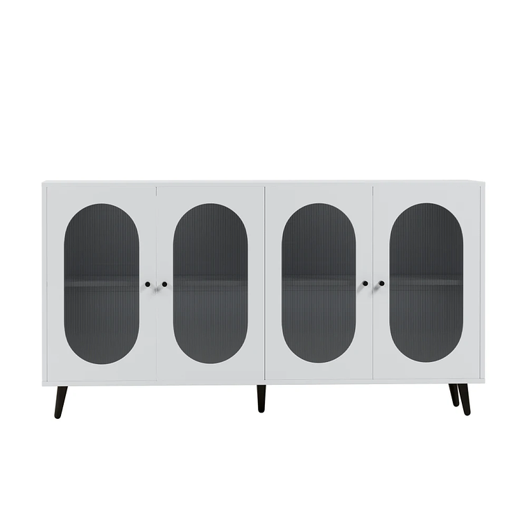 Gabinete de almacenamiento para Buffet, gabinete de almacenamiento de 60 pulgadas, 4 puertas acrílicas, gabinete decorativo, aparador para pasillo, entrada, sala de estar, blanco 6