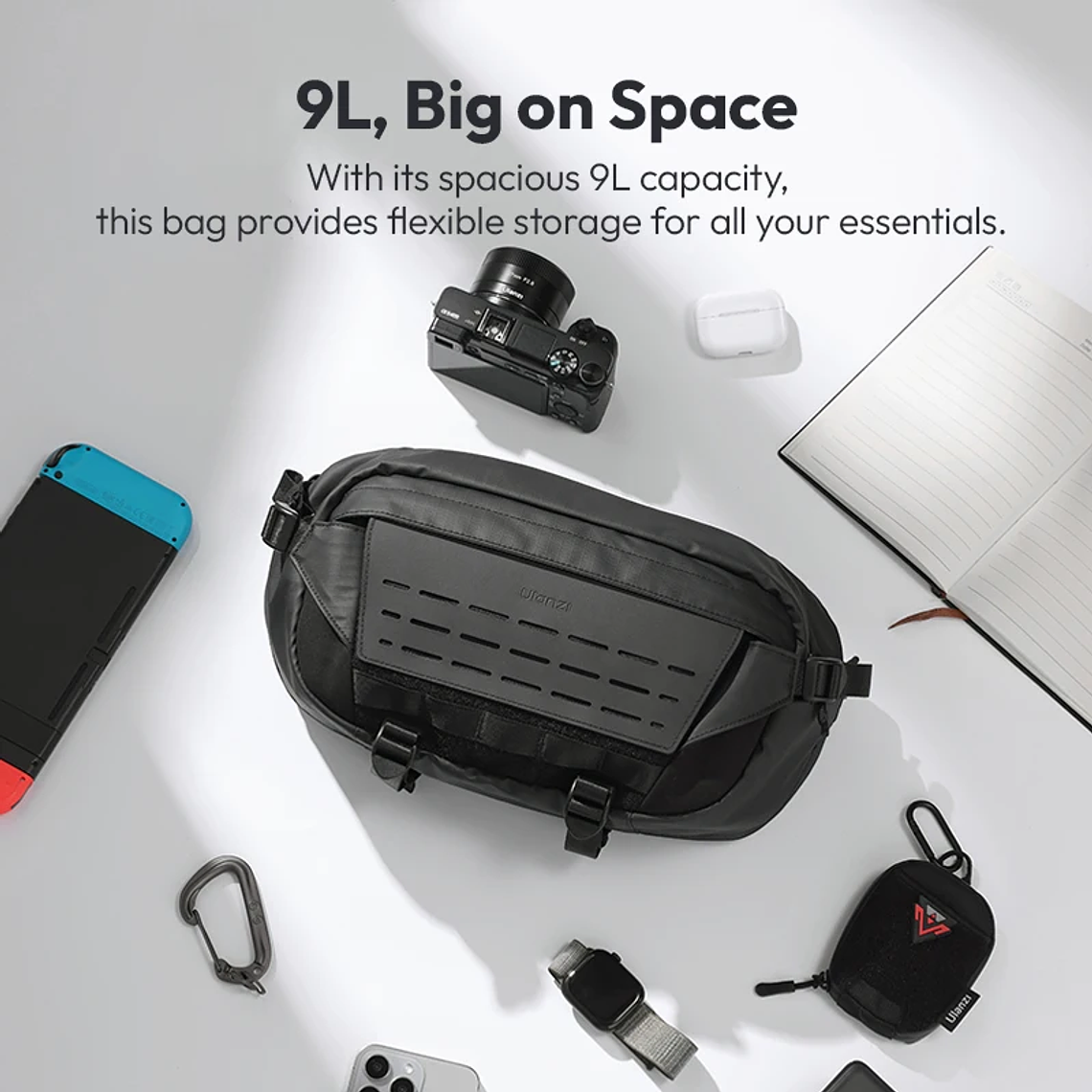 Ulanzi AB02 TAI bolso bandolera para exteriores, bolsa de fotografía de 9L, bolso informal de transporte de gran capacidad para accesorios de lentes de cámara 3