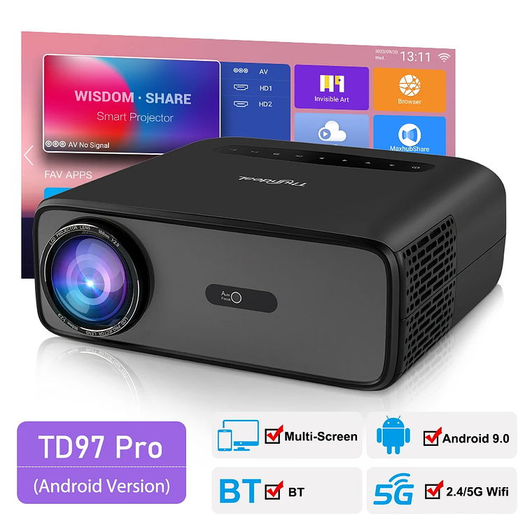Proyector ThundeaL Full Auto HD 1080P WiFi 6 Android TD97 Pro TD97Pro Proyector Video Película en casa IOS Teléfono inteligente Proyector de TV 3D 7
